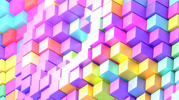 Cubos de arco-íris abstratos com efeito de brilho imagem renderizada em 3D