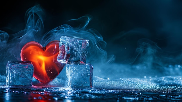 Cubos de gelo com corações refrescantes, símbolo de amor