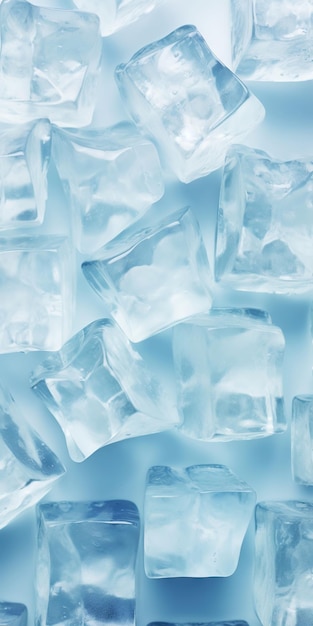 Cubos de gelo com fundo azulado Água congelada Conceito fresco e frio IA generativa