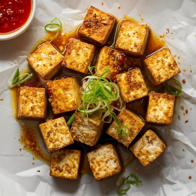 Foto cubos de tofu com sal e pimenta