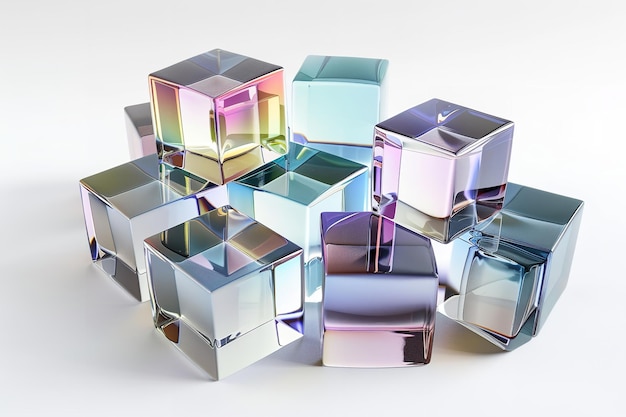 Foto cubos de vidro de cristal 3d com refração e homogeneidade generativo ai