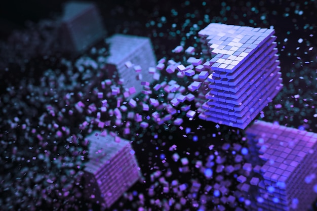 Cubos digitales abstractos en una pantalla pixelada