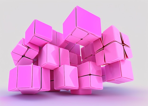 Cubos Dinâmicos em Voo Renderização 3D de Cubos Voadores em um Fundo Branco