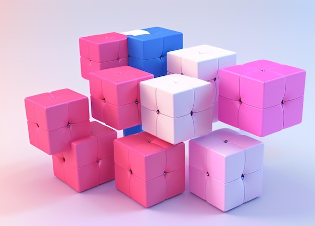 Cubos dinámicos en vuelo Representación 3D de cubos voladores sobre un fondo blanco