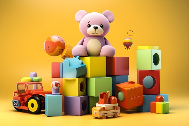 cubos e brinquedos infantis coloridos estilo 3d geram IA