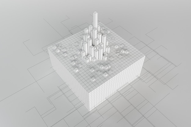 Cubos e linhas com renderização em 3d de fundo branco