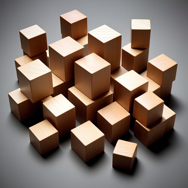 Cubos em fundo preto 3d rendering 3d renderização de cubos de madeira em fundo branco calcular