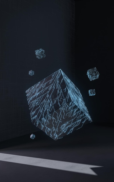 Cubos con fondo negro ciencia y tecnología renderizado 3d