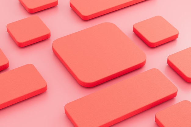 Cubos geométricos diseño fondo rojo 3d render