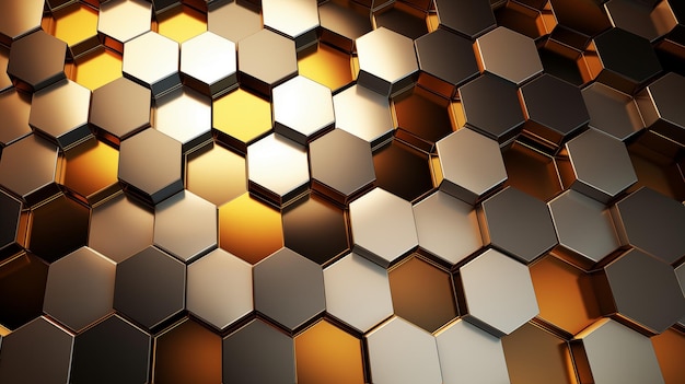 Cubos hexágonos dorados 3D Imagen abstracta Textura de fondo para la portada del papel pintado y la pantalla de Sma