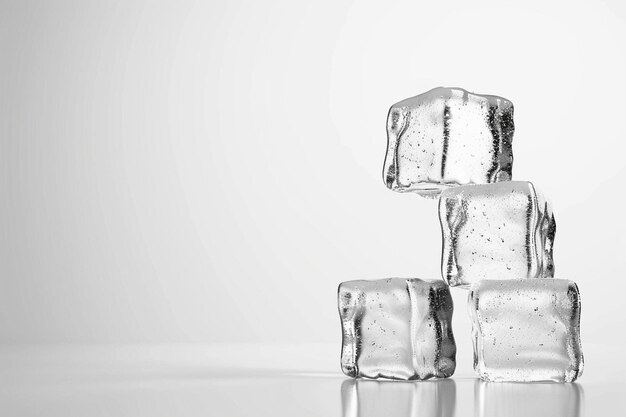 Cubos de hielo apilados entre sí con fondo blanco