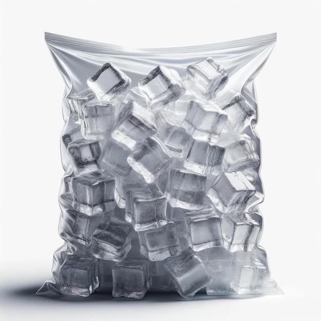 Foto cubos de hielo en una bolsa de plástico transparente