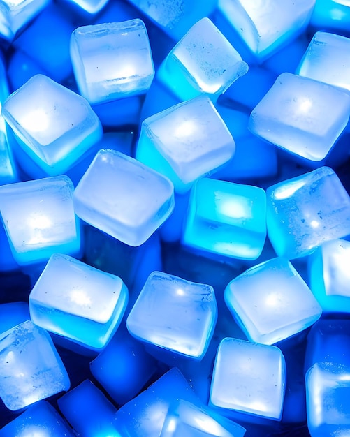 Cubos de hielo brillantes de radiación azul