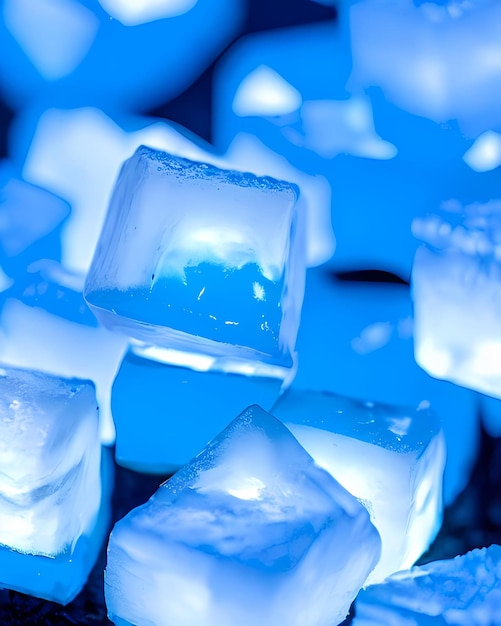 Foto cubos de hielo brillantes de radiación azul