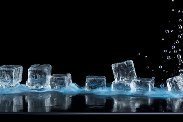 Foto cubos de hielo que se deslizan en la barra ia generativa