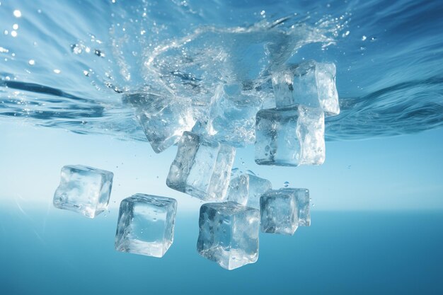 Foto cubos de hielo realistas en composición de agua congelada con vista submarina de pequeñas fracciones de hielo