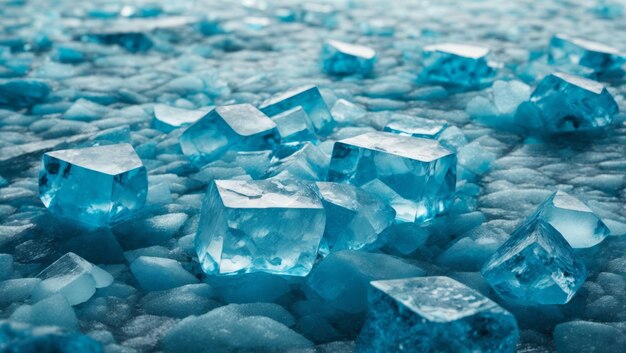 Cubos de hielo sobre un fondo azul Fondo de hielo azul