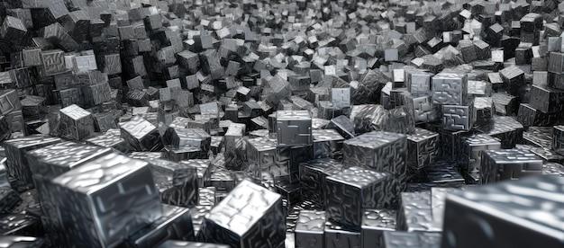 Foto cubos metálicos abstractos en un paisaje monocromático
