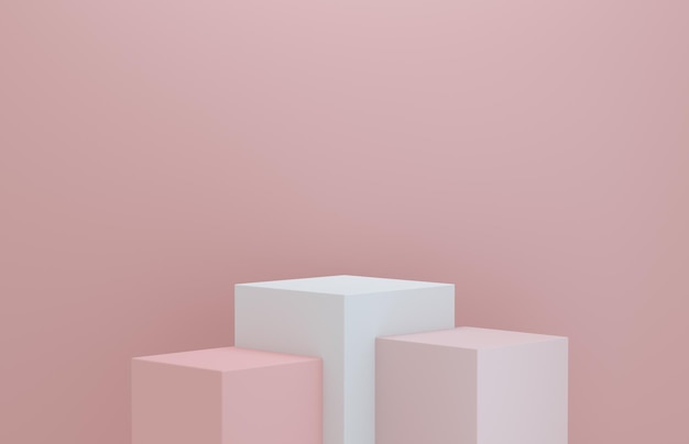 Cubos minimalistas ganadores del podio para la exhibición de productos en fondo rosa