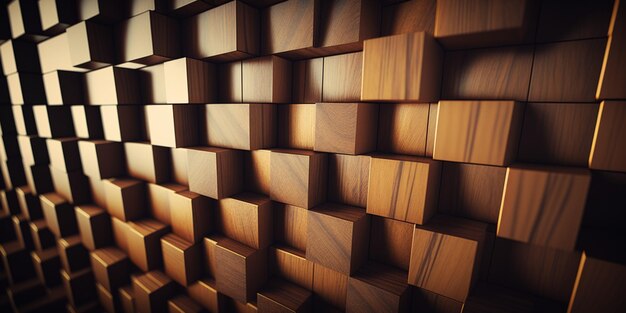 Cubos quadrados de textura, barras de madeira marrons, cubo de madeira, papel de parede, fundo, padrão de parede, Generative Ai