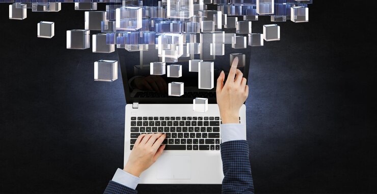 Foto cubos que brillan intensamente. concepto de innovación y creatividad. técnica mixta