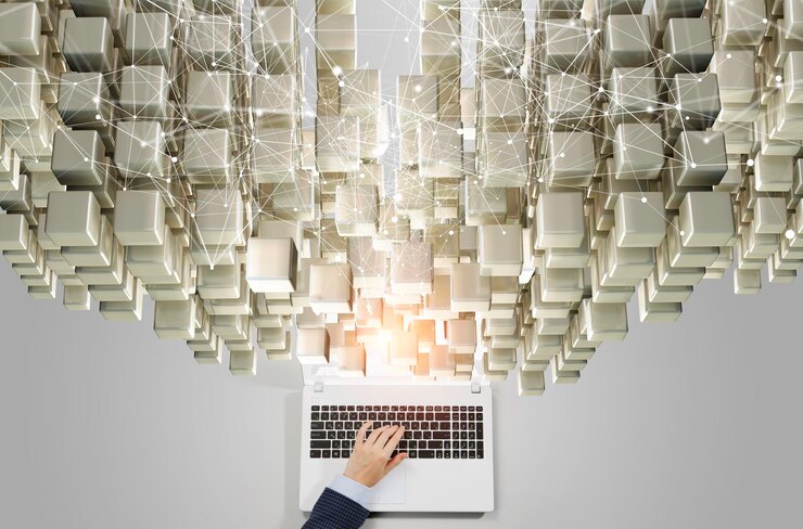 Foto cubos que brillan intensamente. concepto de innovación y creatividad. técnica mixta