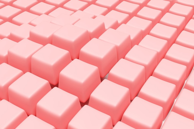 Cubos rosados volumétricos de ilustración 3D sobre un fondo monofónico geométrico Patrón de paralelogramo Fondo de geometría de tecnología