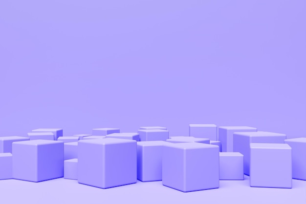 Cubos roxos volumétricos de ilustração 3D em um fundo monofônico geométrico Padrão de paralelogramo Fundo de geometria de tecnologia
