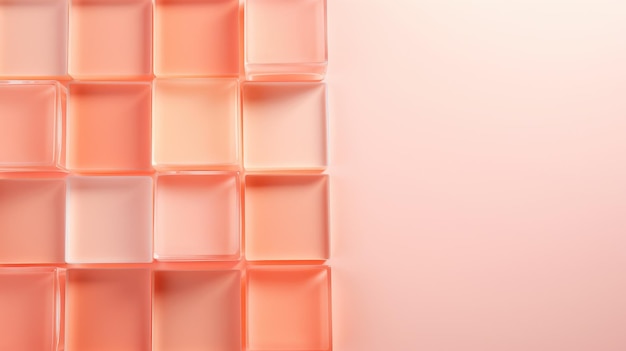 Cubos de vidrio con tonos de melocotón y rosa en un fondo gradiente