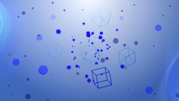 Cubos voladores en un espacio despejado con círculos ligeros y fáciles de primavera fondo moderno 3d render telón de fondo