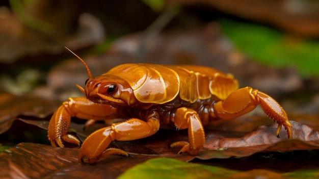 Una cucaracha marrón se sienta en una hoja.