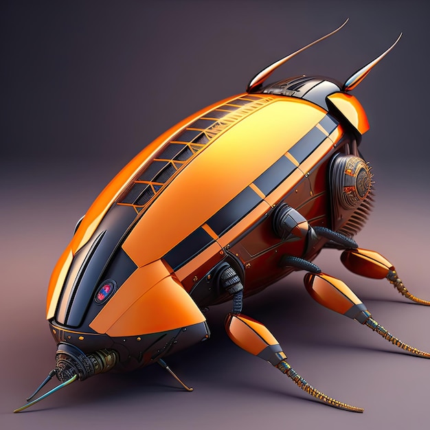 Cucaracha mecánica Escarabajo estilo Cyberpunk Ilustración 3d