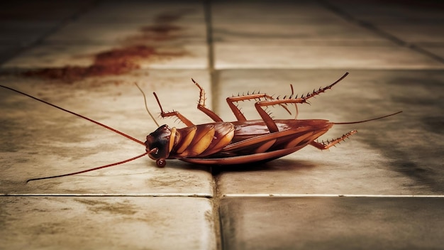 Foto una cucaracha muerta en el suelo.