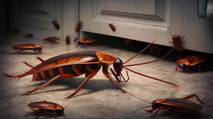 Foto la cucaracha periplaneta, conocida como cucaracha roja o cucaracha americana, invade el apartamento.