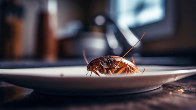 Cucaracha en un plato en una cocina IA generativa