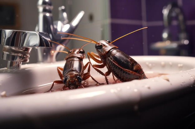 Las cucarachas intrusas desveladas en un ambiente de baño