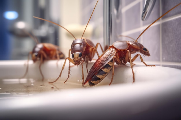 Las cucarachas intrusas desveladas en un ambiente de baño