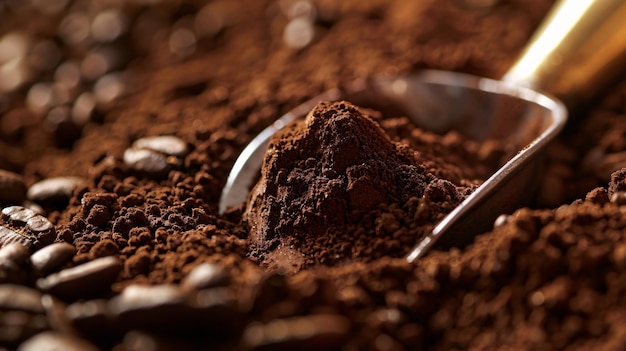 una cuchara con chocolate en ella y una cuchara en el medio de ella