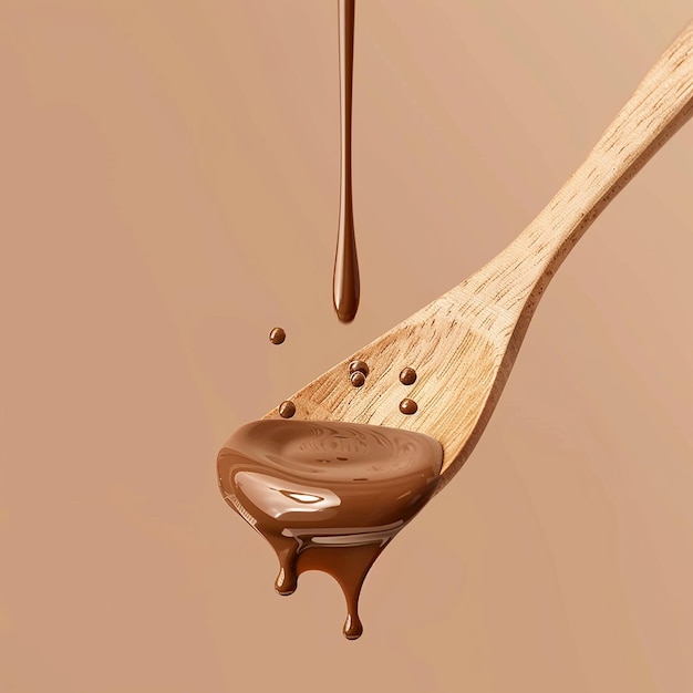 una cuchara con chocolate goteando sobre ella