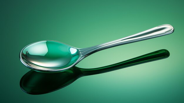 Una cuchara contiene un líquido verde vibrante que emite un resplandor hipnotizante