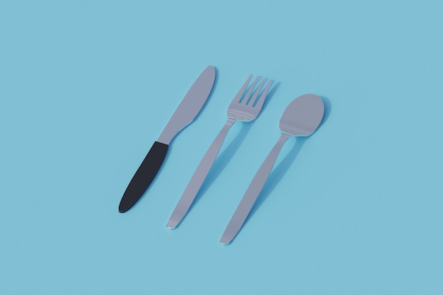 Cuchara cuchillo tenedor único objeto aislado. 3d render ilustración isométrica