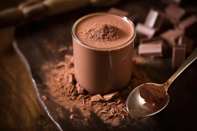 Una cuchara decorativa apoyada en una taza de chocolate caliente.