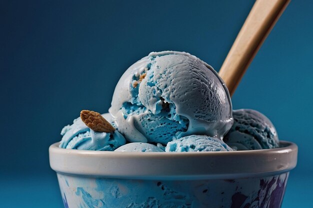 Una cuchara de helado de luna azul en una taza