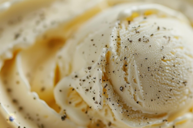 Foto una cuchara de helado de vainilla con pimienta negra esparcida por encima