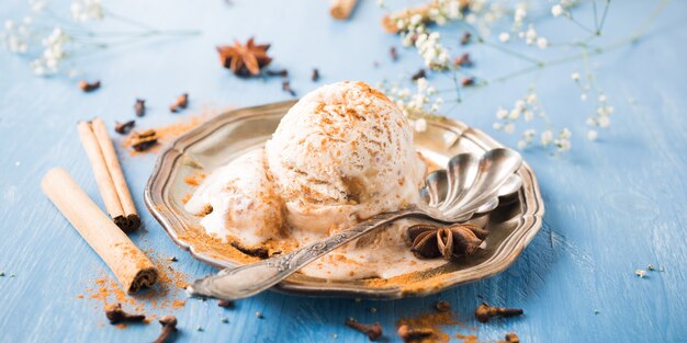 Cucharada de helado casero con canela.