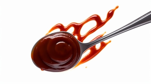 Foto una cucharada de salsa de chocolate con una cucharada de salsa.