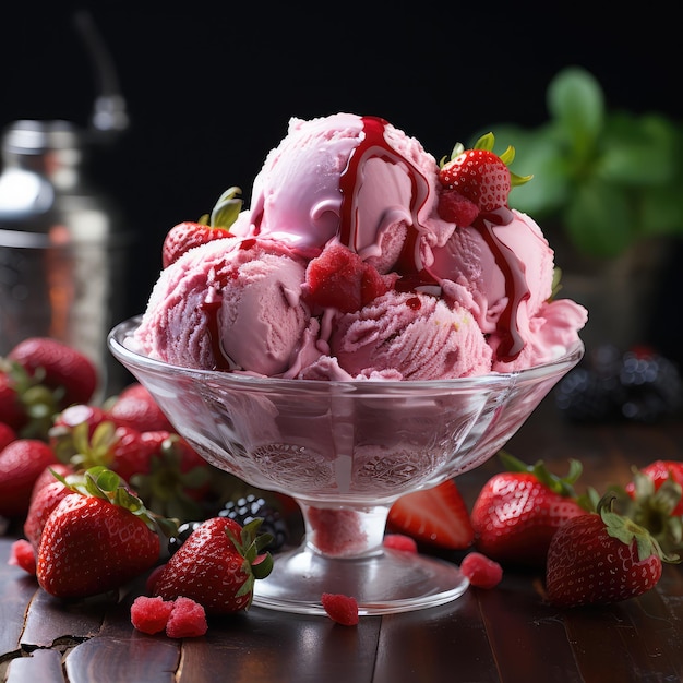 Cucharadas de helado de fresa