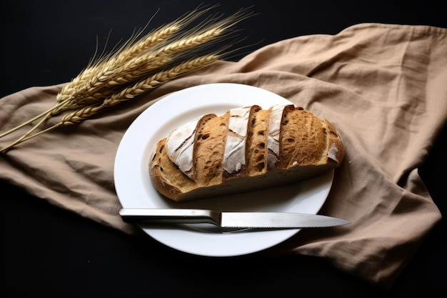 Cuchillo de acero inoxidable y plato de cerámica para pan de desayuno, estéticamente agradable