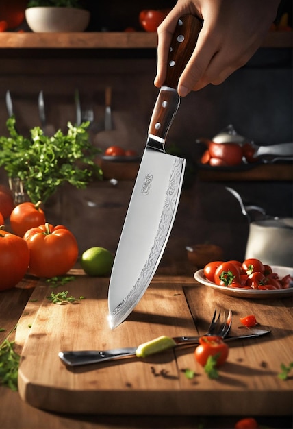 Foto cuchillo de cocina en arte 3d