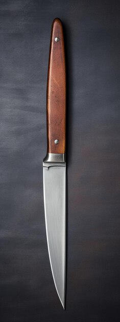 Cuchillo de cocina con mango de madera sobre fondo negro